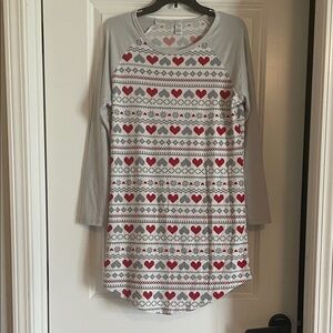 Gray and Red Heart Patterned Nightgown